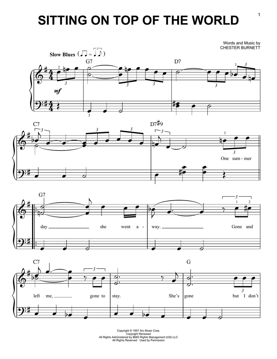 Sitting On Top Of The World Easy Piano scores gallery preview page 1