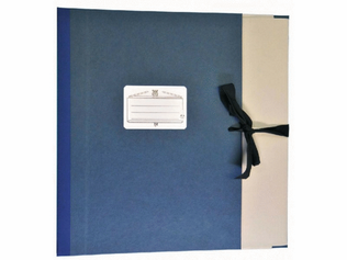 Blue orchestral folder with a closing strap