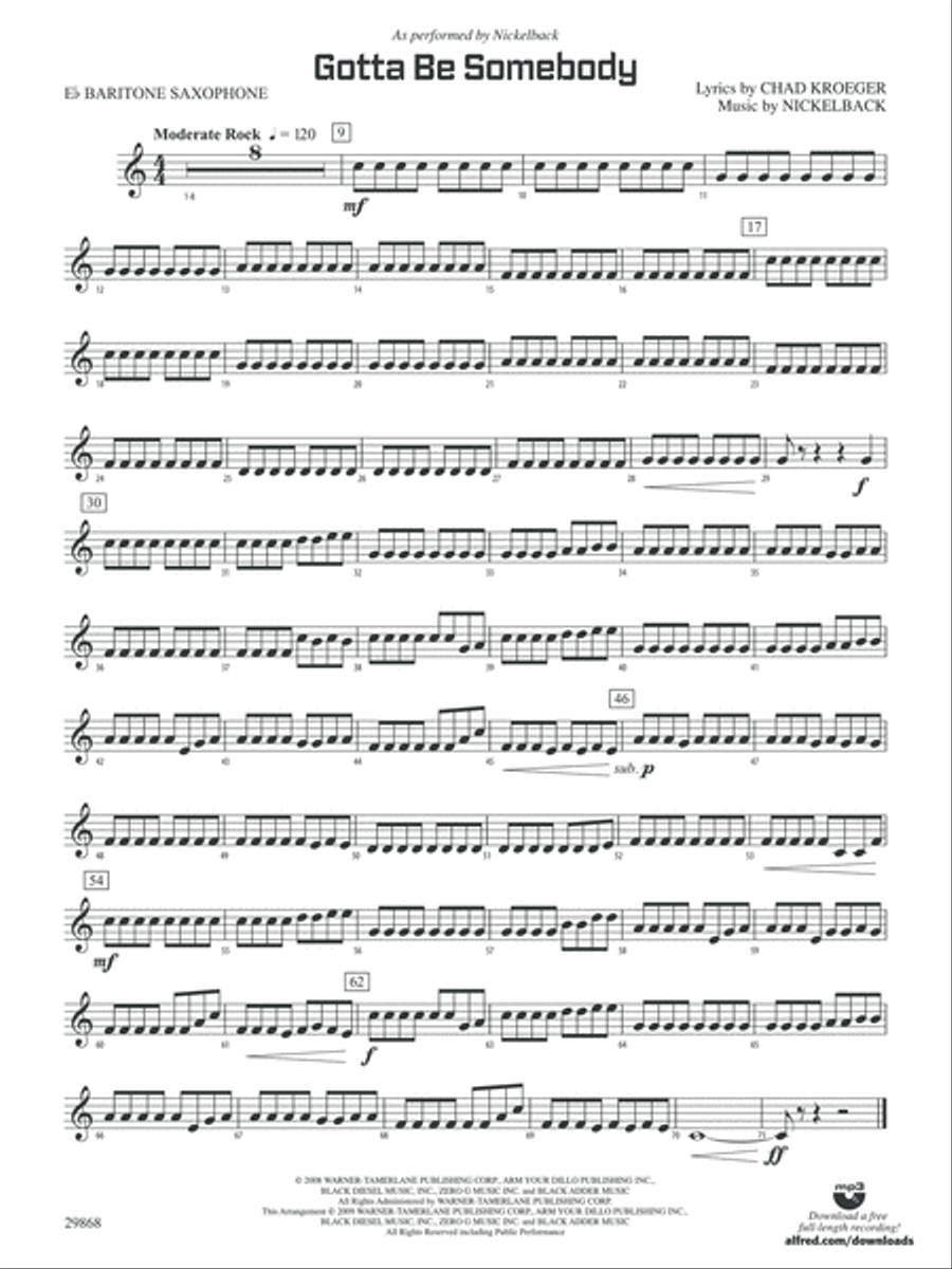 Gotta Be Somebody: E-flat Baritone Saxophone Concert Band scores gallery preview page 1
