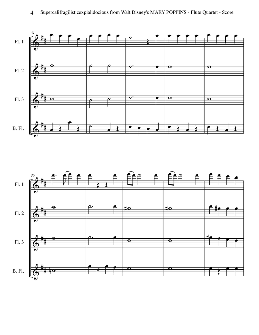 Supercalifragilisticexpialidocious from Walt Disney's MARY POPPINS Woodwind Quartet scores gallery preview page 4