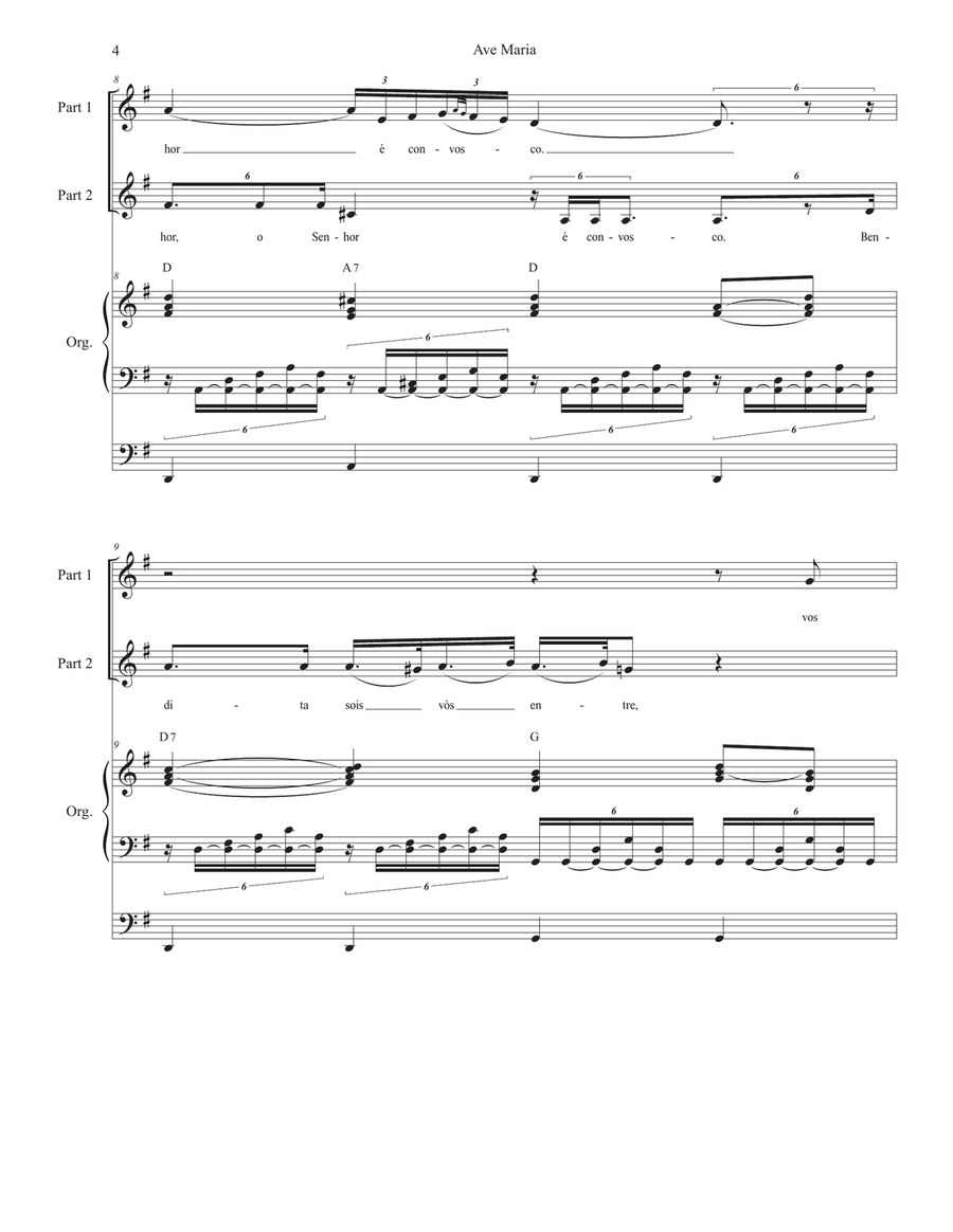 Ave Maria (Portuguese Lyrics - for 2-part choir - Low Key - Organ Accompaniment) 2-Part scores gallery preview page 5