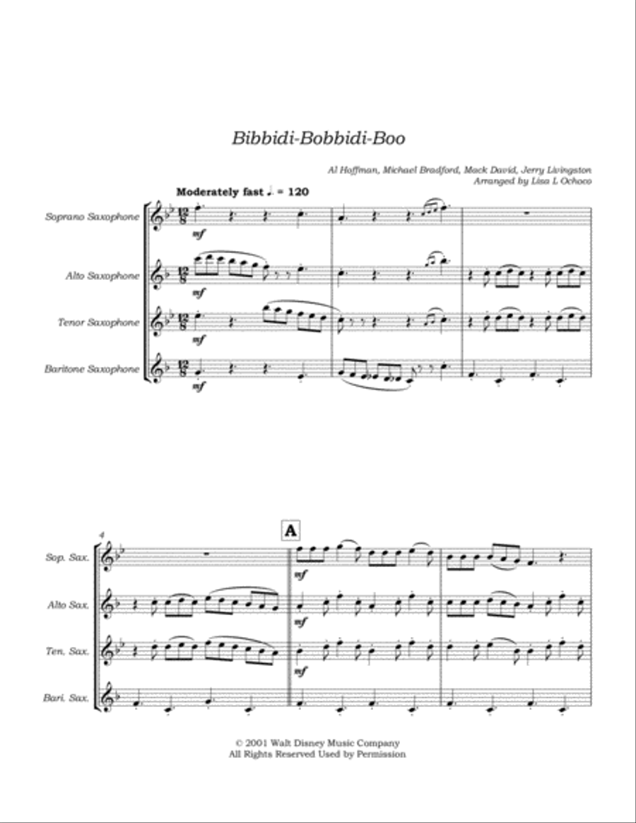 Put It Together (bibbidi Bobbidi Boo) Saxophone Quartet scores gallery preview page 5