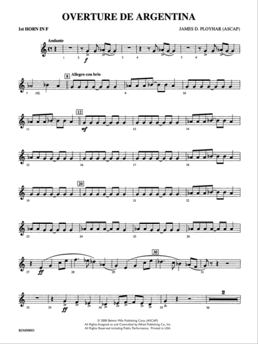 Overture de Argentina: 1st F Horn Concert Band scores gallery preview page 1