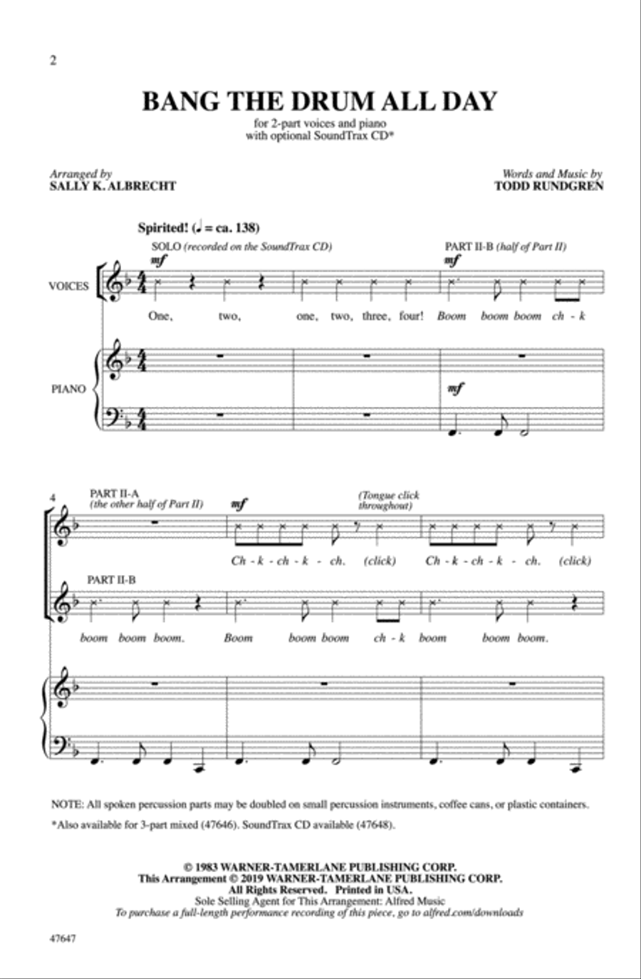 Bang the Drum All Day Choir scores gallery preview page 1