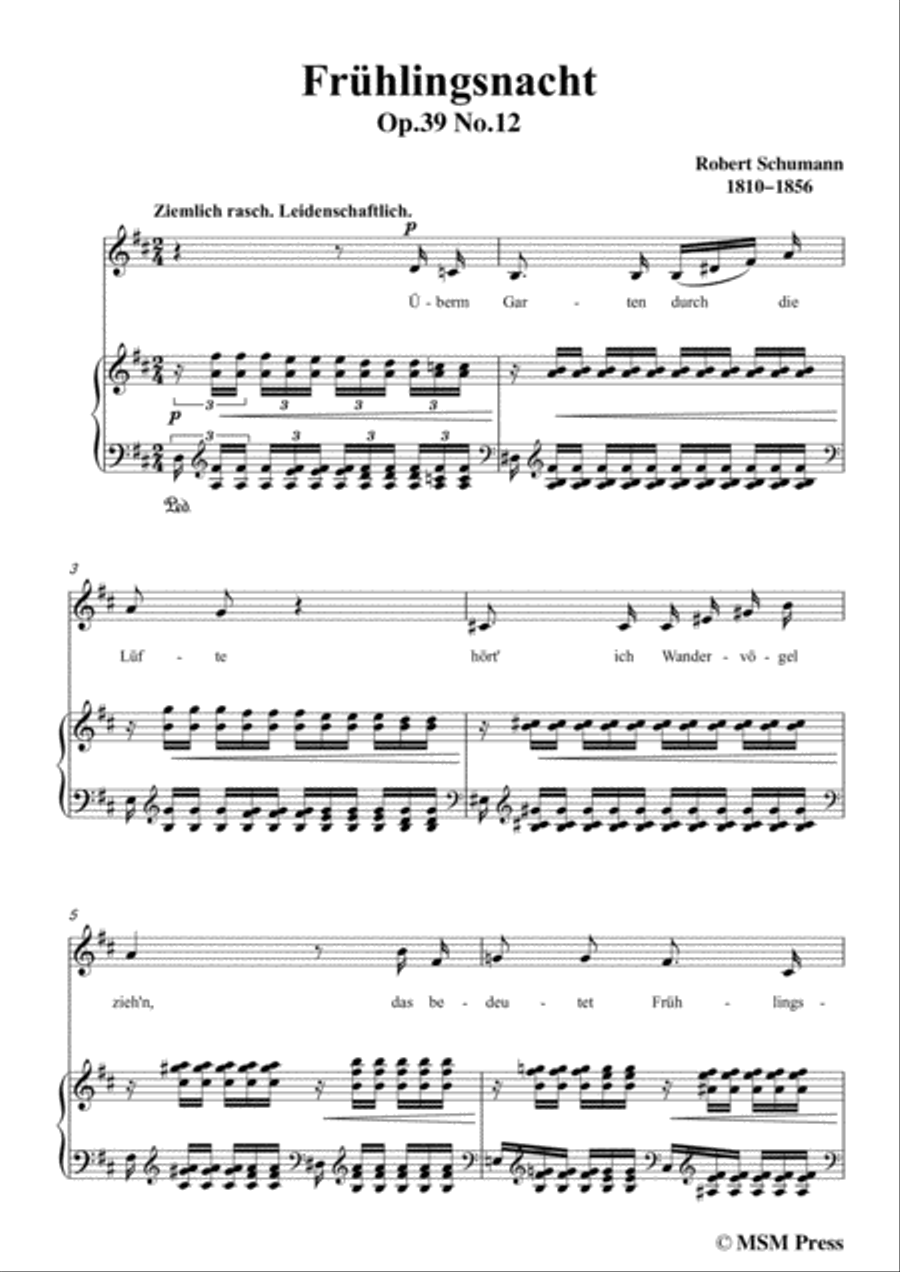 Schumann-Frühlingsnacht,in D Major,for Voice and Piano Voice Solo scores gallery preview page 3
