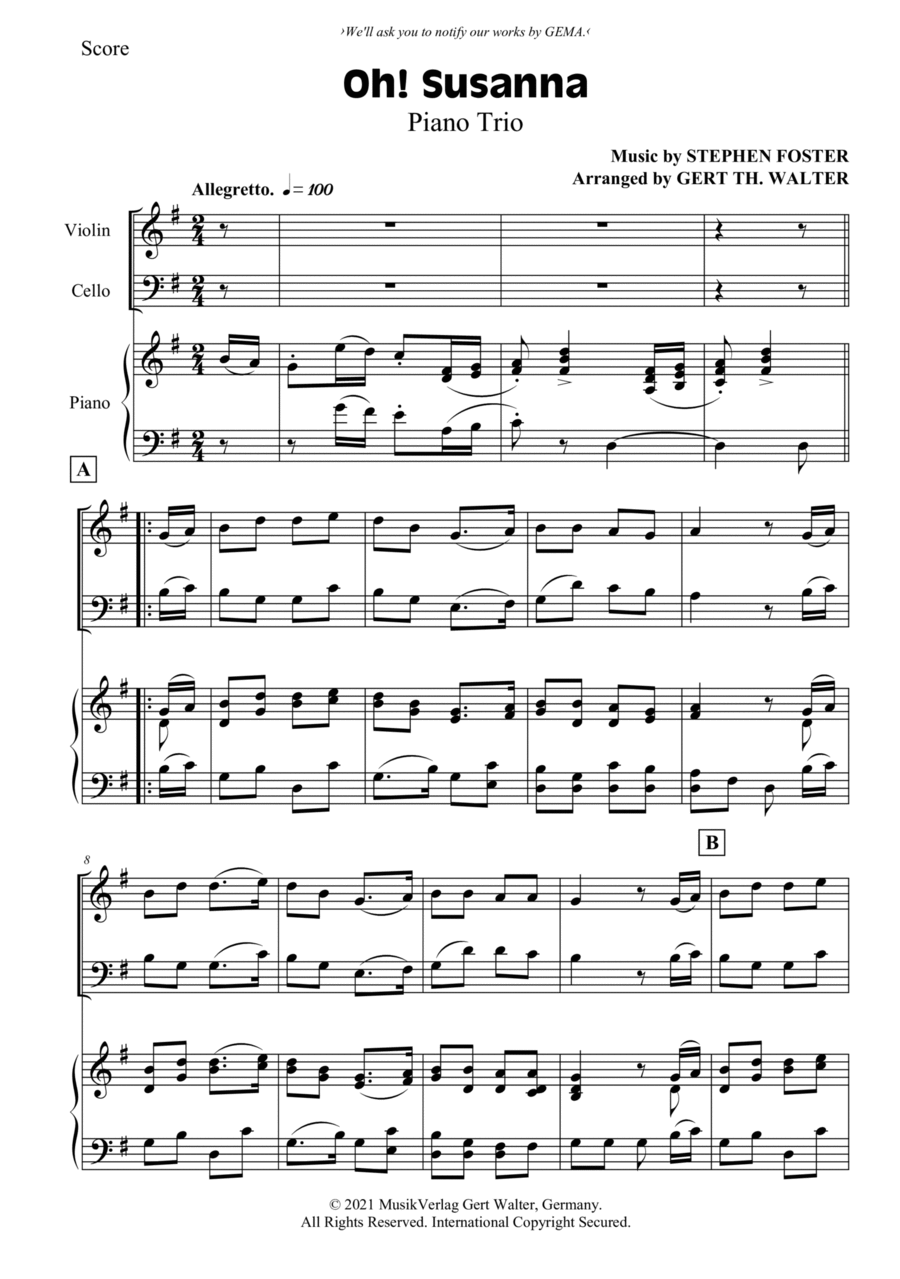 Oh! Susanna Piano Trio scores gallery preview page 1