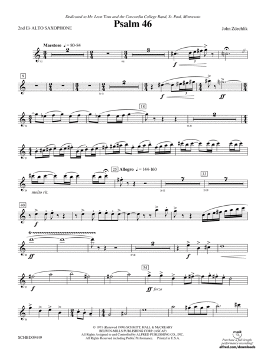 Psalm 46: 2nd E-flat Alto Saxophone Concert Band scores gallery preview page 1