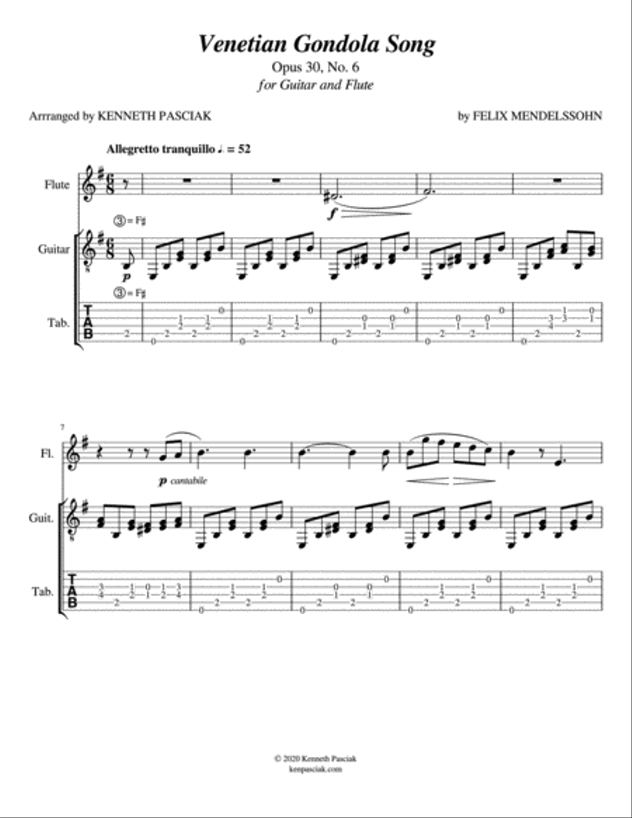 Venetian Gondola Song for guitar and flute (or violin) image number null