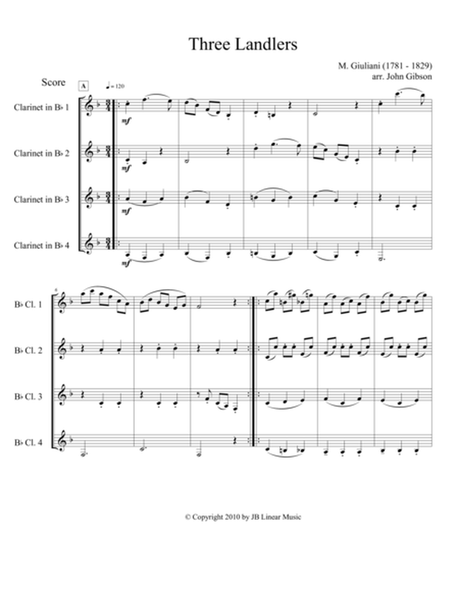 Three Landlers (Waltzes) for Clarinet Quartet image number null
