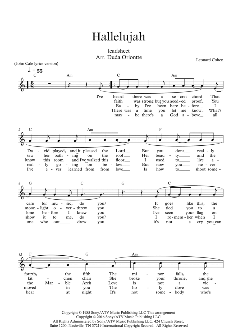 Hallelujah Easy Piano scores gallery preview page 1
