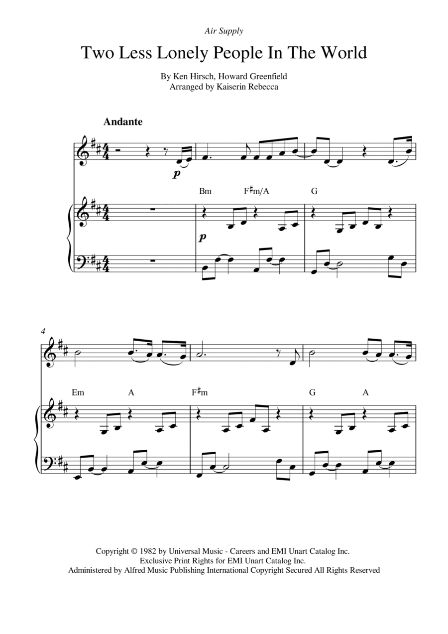 Two Less Lonely People In The World Piano scores gallery preview page 1