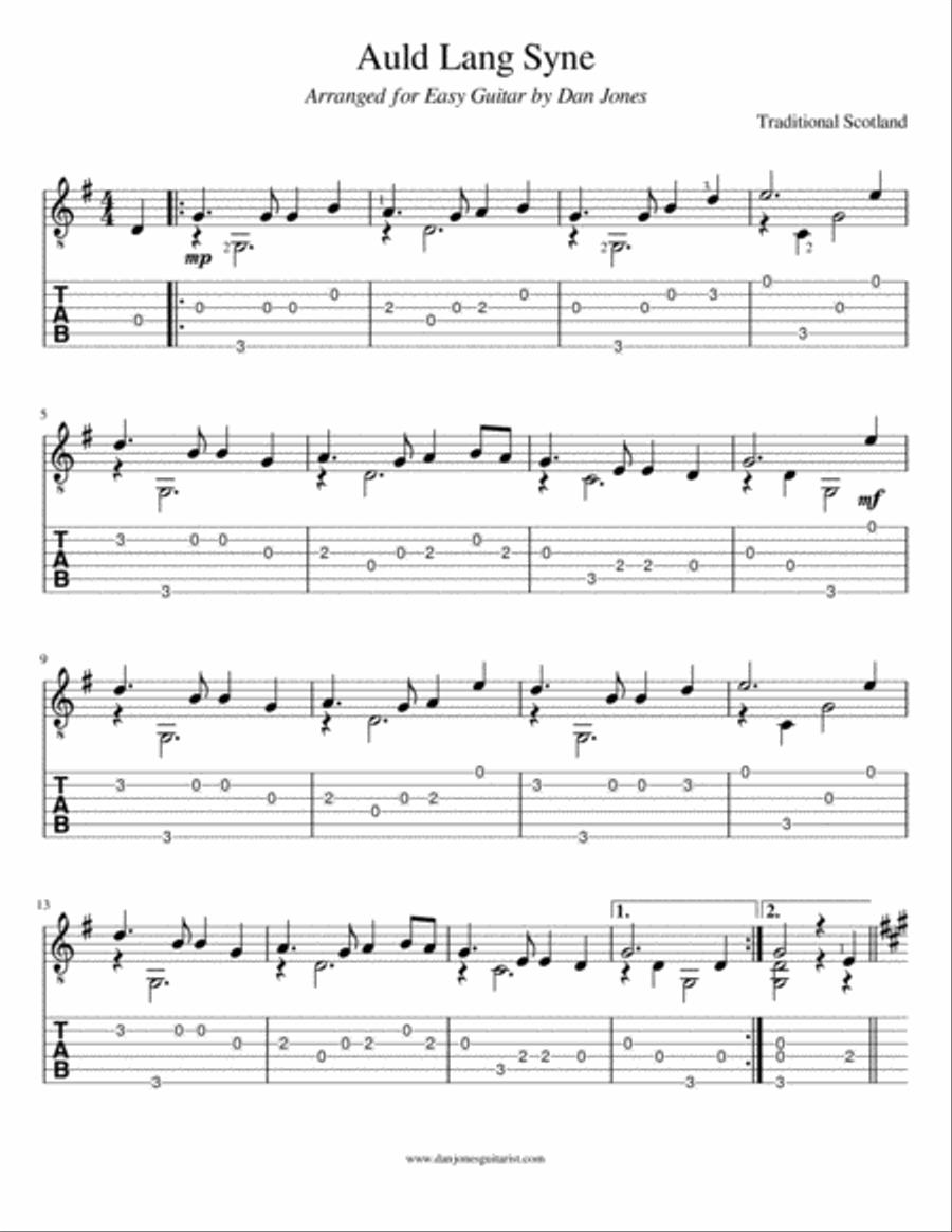 Auld Lang Syne for Easy Guitar