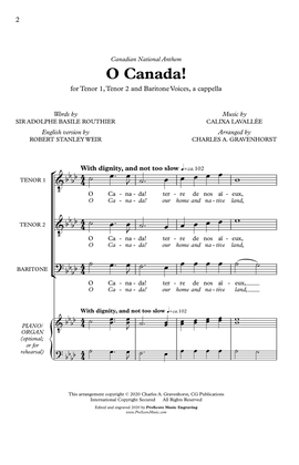 O Canada – TTB (two versions), a cappella