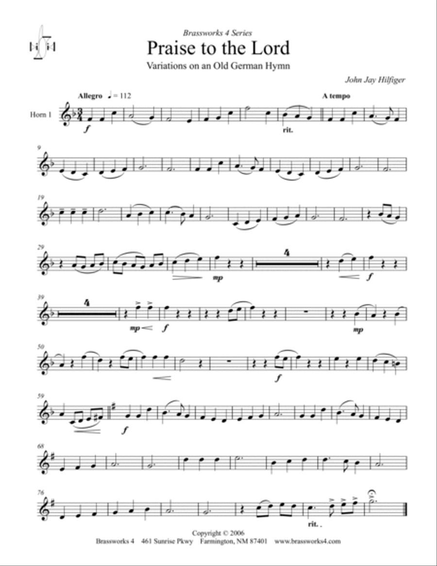 Praise to the Lord (Variations on an Old German Hymn) French Horn Quartet scores gallery preview page 4