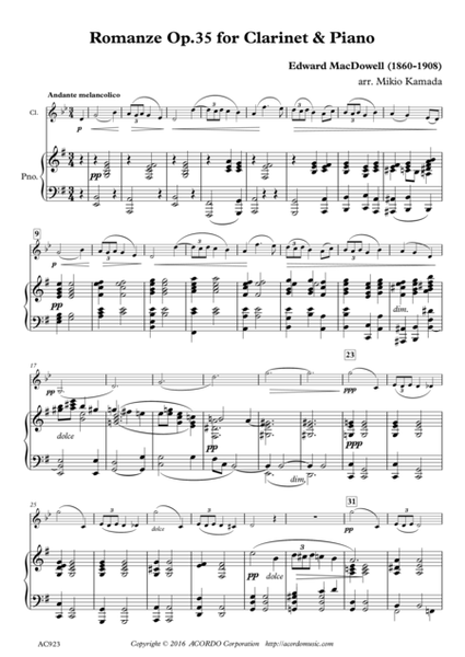 Romanze Op.35 for Clarinet & Piano image number null