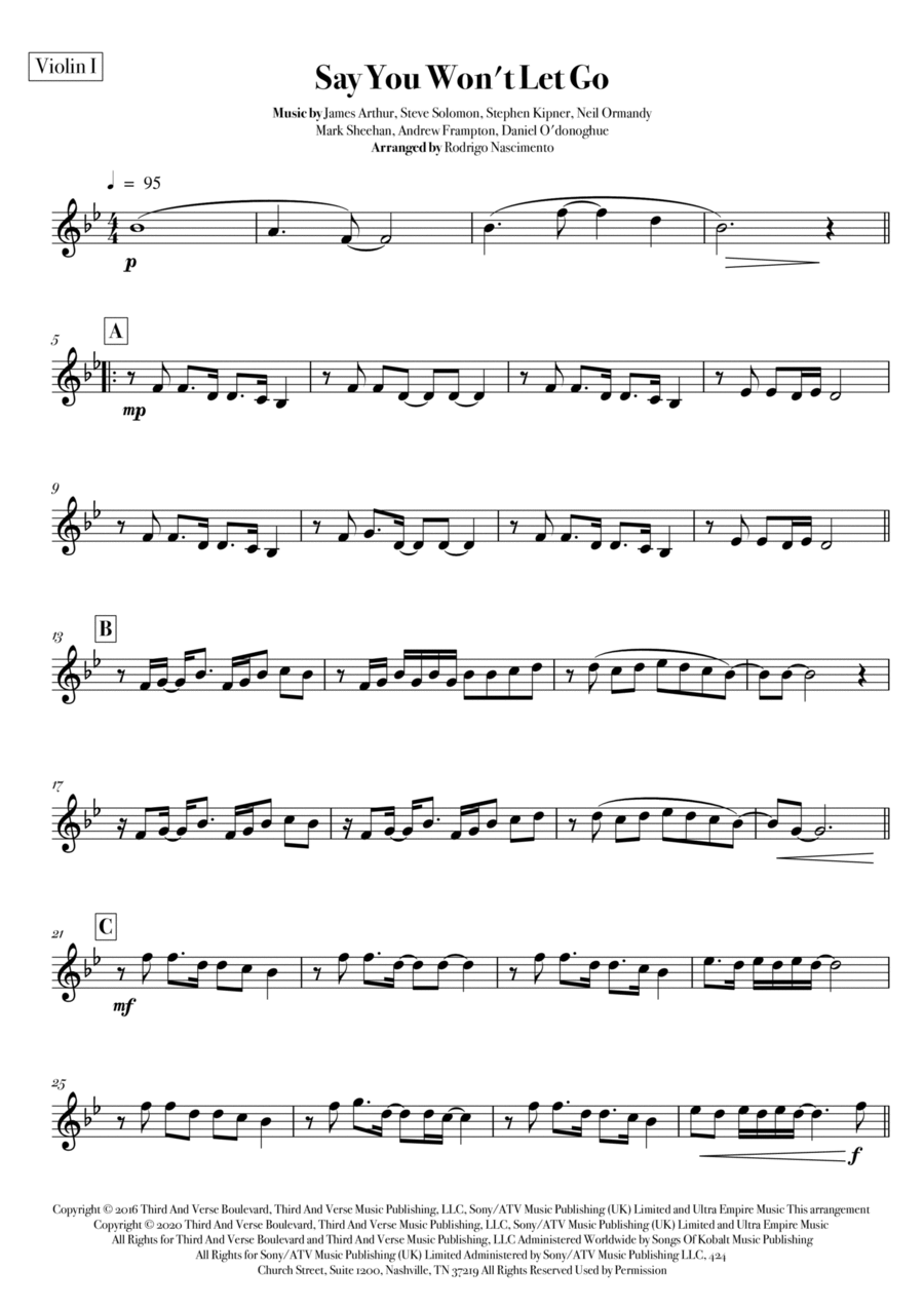 Say You Won't Let Go String Quartet scores gallery preview page 1