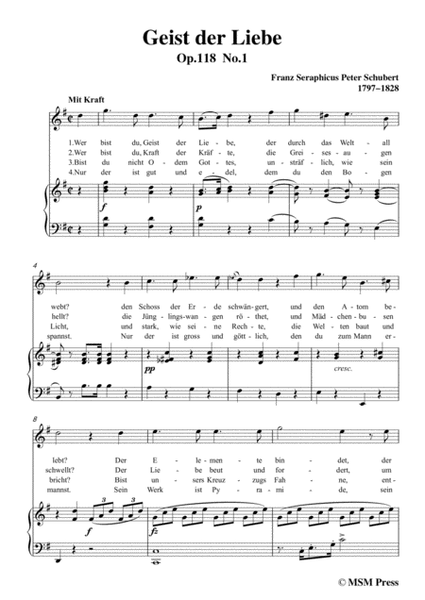 Schubert-Geist der Liebe,Op.118 No.1,in G Major,for Voice&Piano image number null