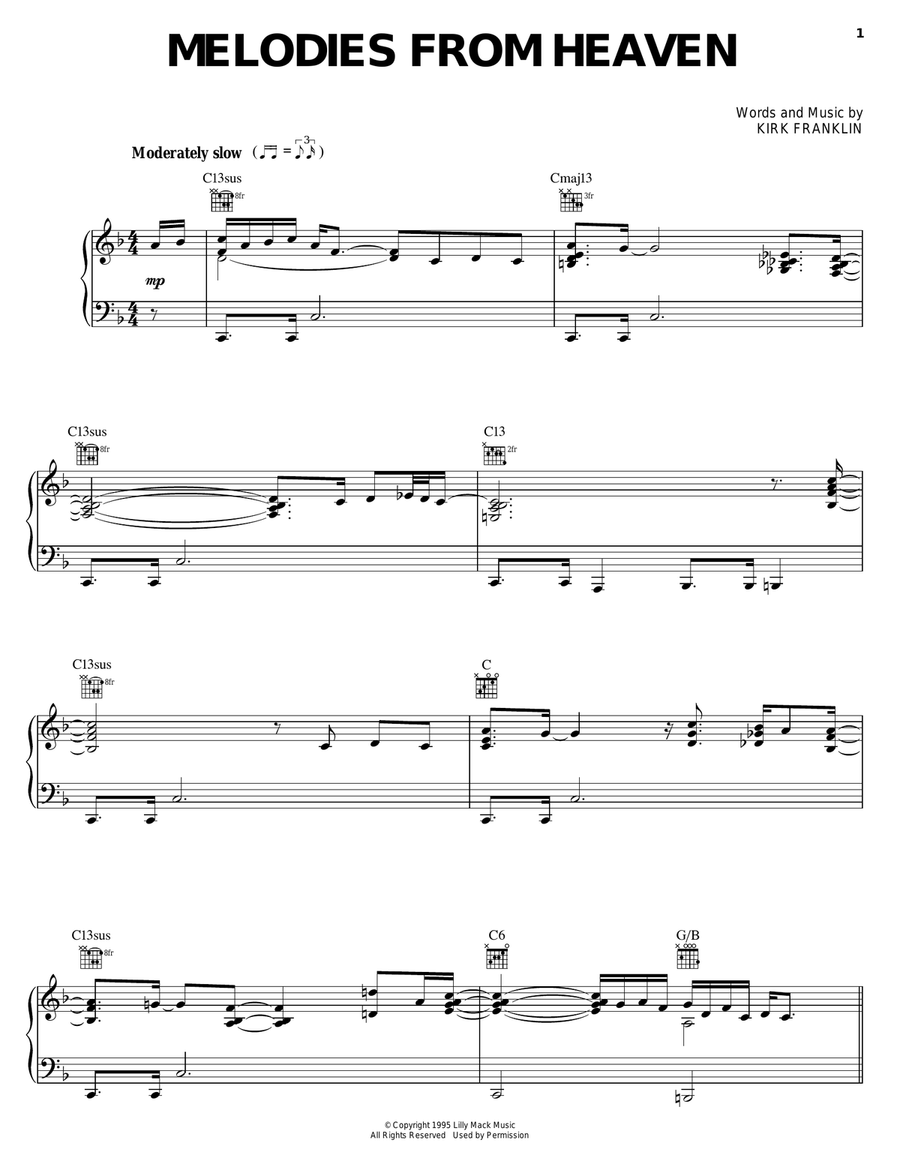 Melodies From Heaven Piano, Vocal, Guitar scores gallery preview page 1