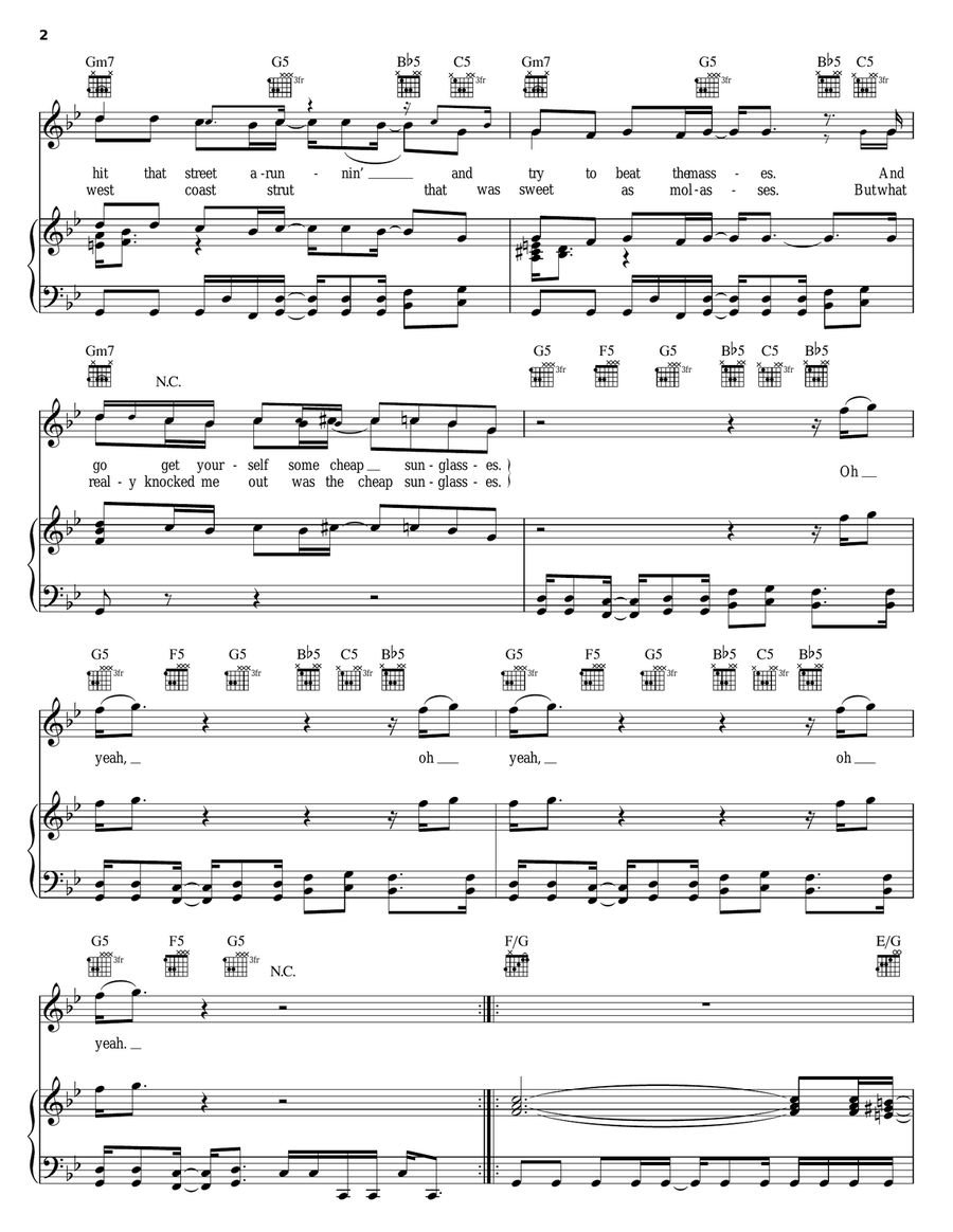 Cheap Sunglasses Piano, Vocal, Guitar scores gallery preview page 2