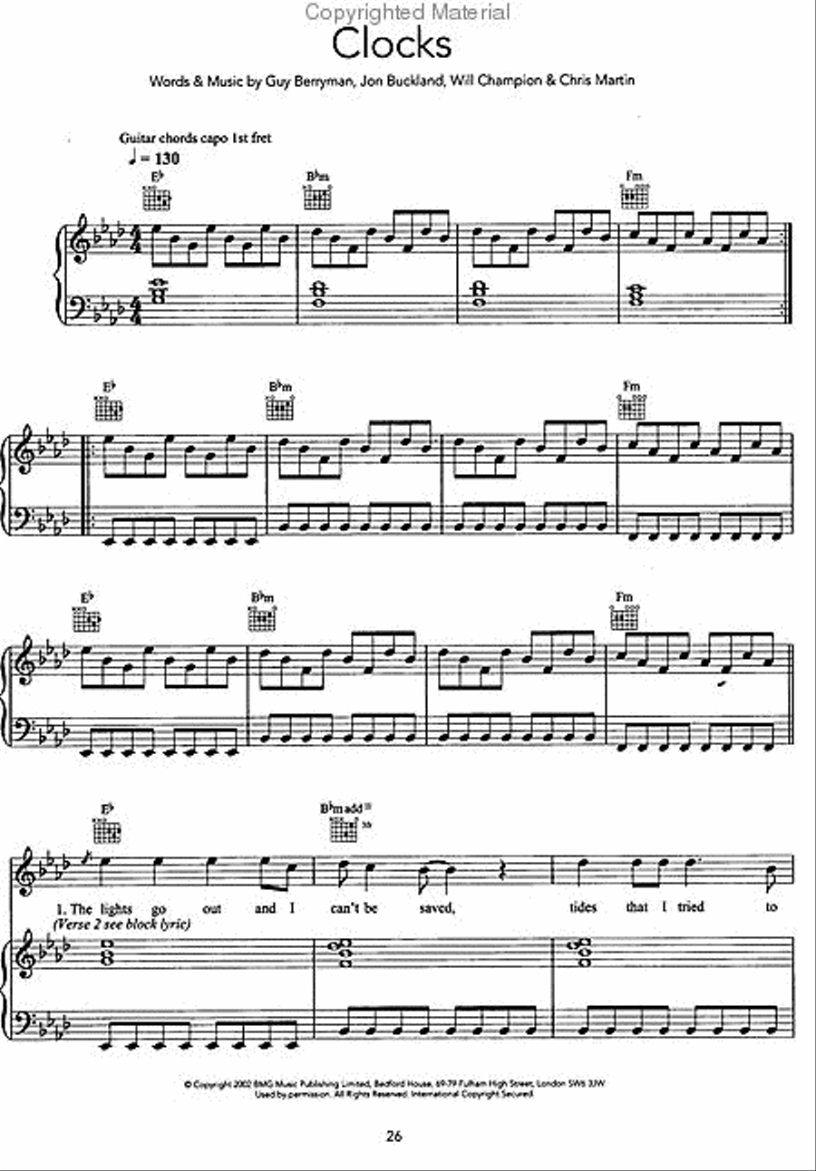 Coldplay – A Rush of Blood to the Head Piano, Vocal, Guitar scores gallery preview page 3