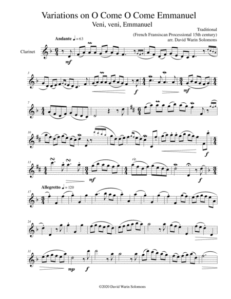 Variations on O come o come Emmanuel (Veni Veni Emmanuel) for clarinet solo image number null