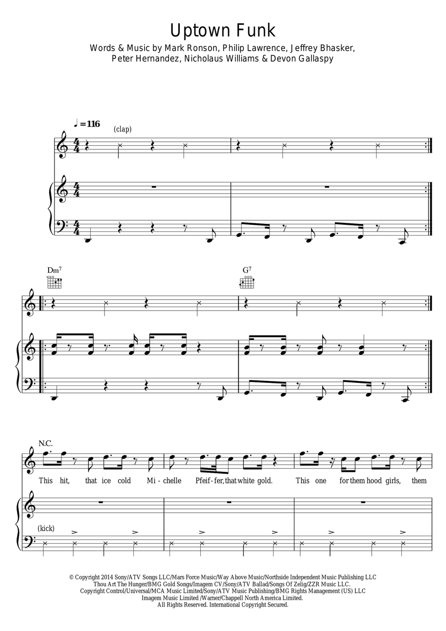 Uptown Funk (feat. Bruno Mars) Piano, Vocal scores gallery preview page 1