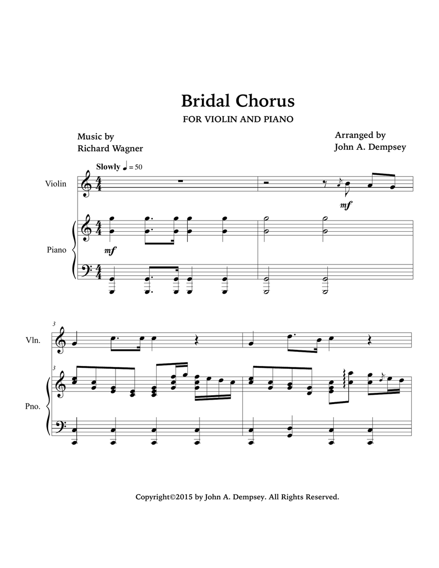 Bridal March (Here Comes the Bride): Wedding Duet for Violin and Piano Violin Solo scores gallery preview page 3