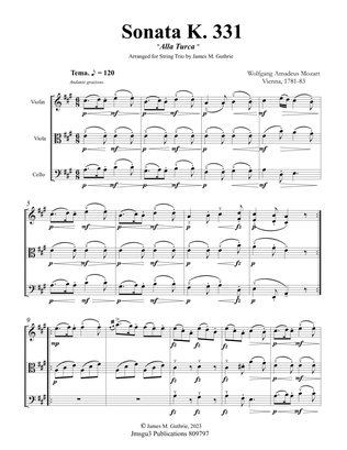 Mozart: Sonata K. 331 “Alla Turca” for String Trio