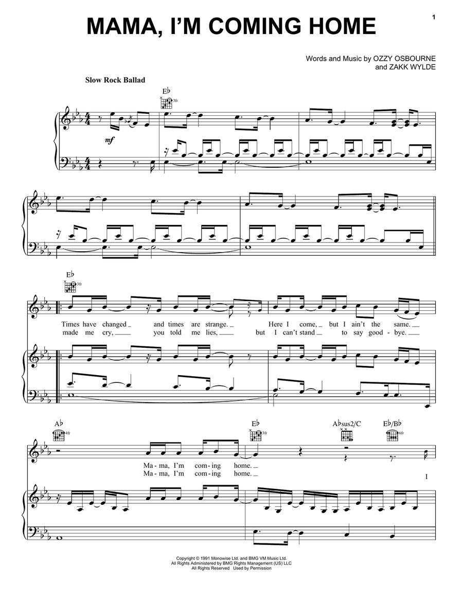 Mama, I'm Coming Home Mama, I'm Coming Home Piano, Vocal, Guitar scores gallery preview page 1
