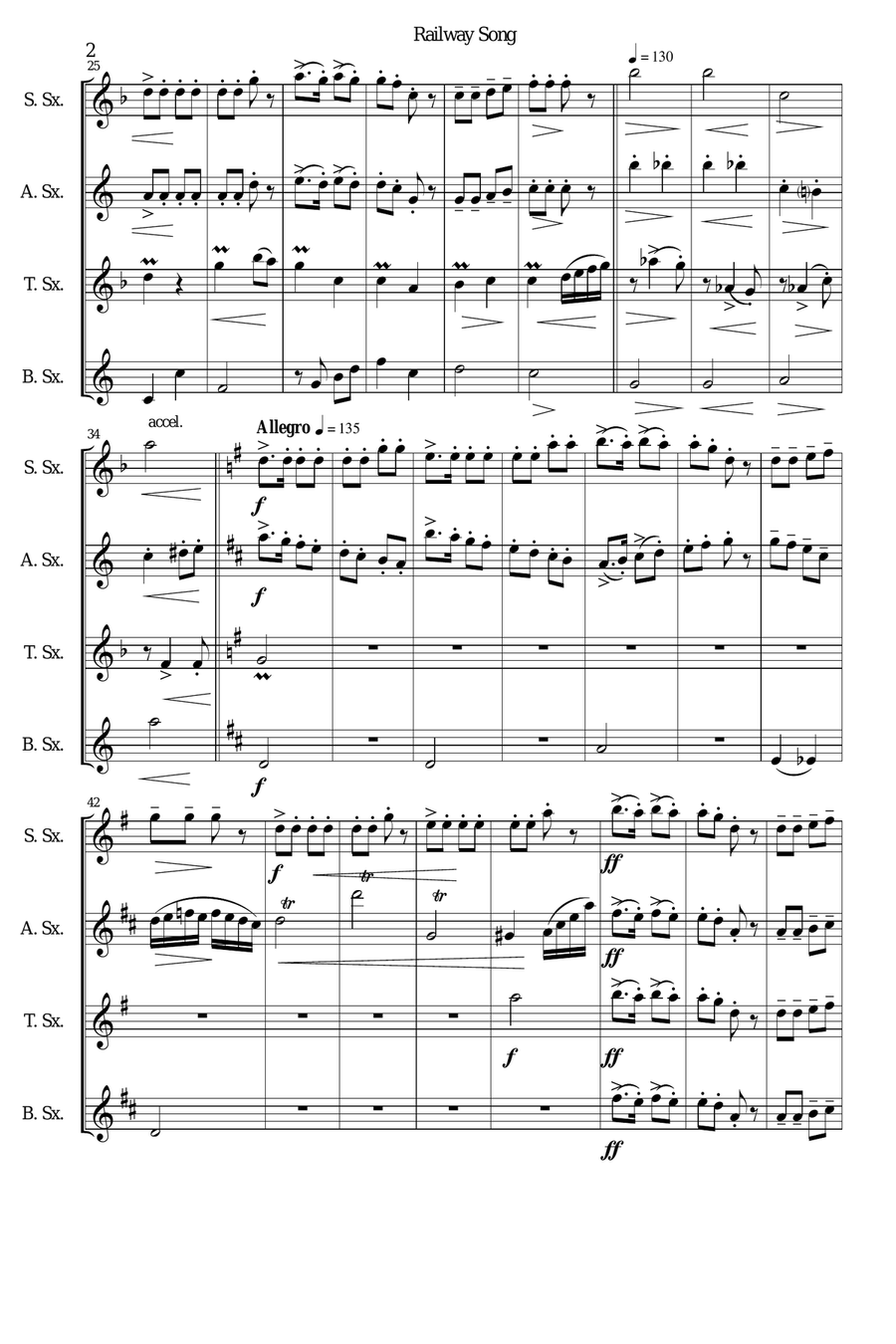 Railway Song (Auf de schwäb'sche Eisebahne) for saxophone quartet Saxophone Quartet scores gallery preview page 2