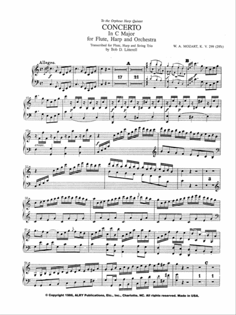 Concerto for Flute and Harp for Flute, Violin, Viola, Cello and Harp Flute scores gallery preview page 3