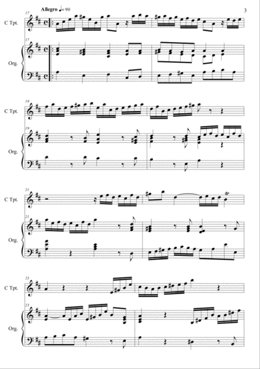 Sonata in D (originally in A) for Trumpet and Organ. Trumpet Duet scores gallery preview page 4
