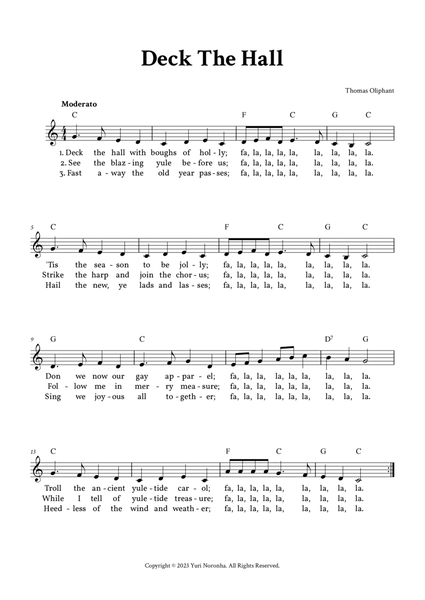 Deck The Hall - Lead Sheet (C Major - Easy Traditional) image number null