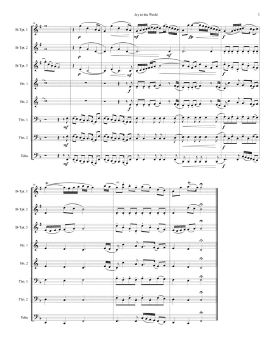 Joy to the World : Brass Octet (3, 2, 2, 1) Brass Ensemble scores gallery preview page 3
