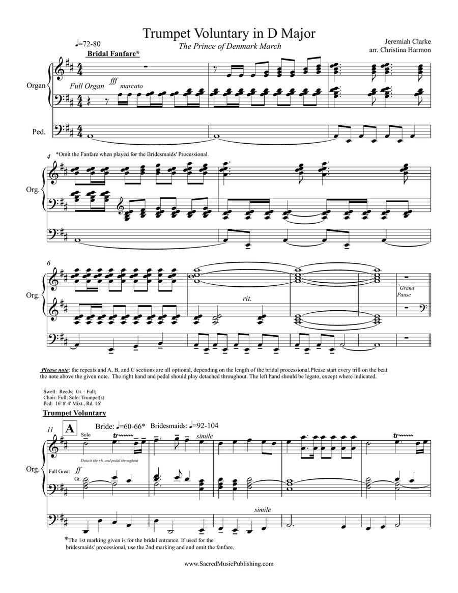Clarke Fanfare and Trumpet Voluntary in D - Organ Trumpet scores gallery preview page 2