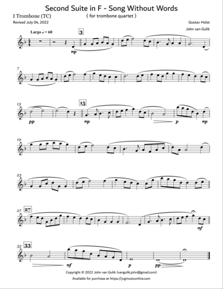 Second Suite in F - Song Without Words - Trombone Quartet Trombone Quartet scores gallery preview page 5