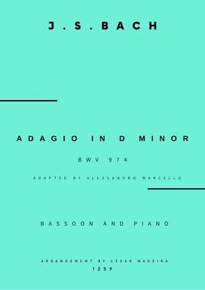 Book cover for Adagio (BWV 974) - Bassoon and Piano (Full Score and Parts)