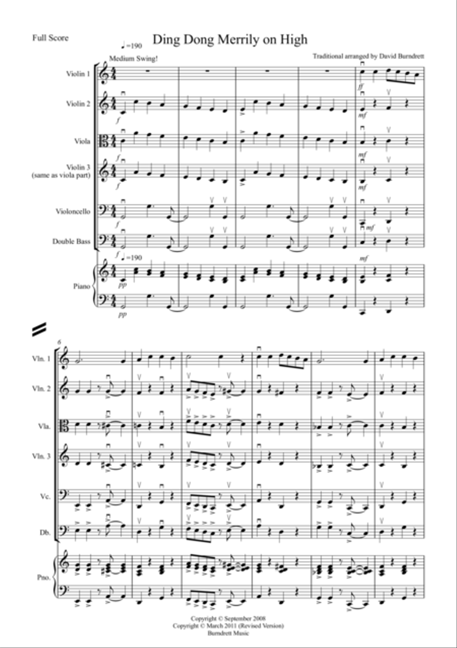 Ding Dong Merrily on High (Jazzy Style!) for String Orchestra String Quartet scores gallery preview page 1