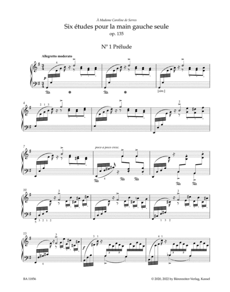 Six Études pour la main gauche seule for Piano, op. 135 R 54