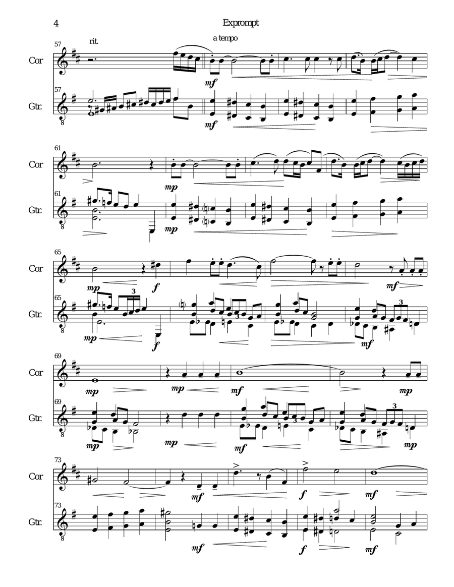 Exprompt - an Armenian song of farewell - arranged for cor anglais and guitar English Horn scores gallery preview page 4