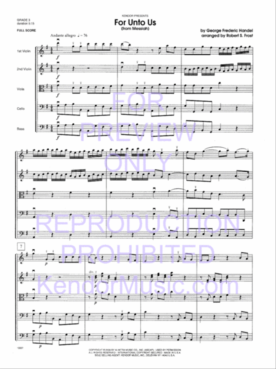For Unto Us (from Messiah) String Orchestra scores gallery preview page 4