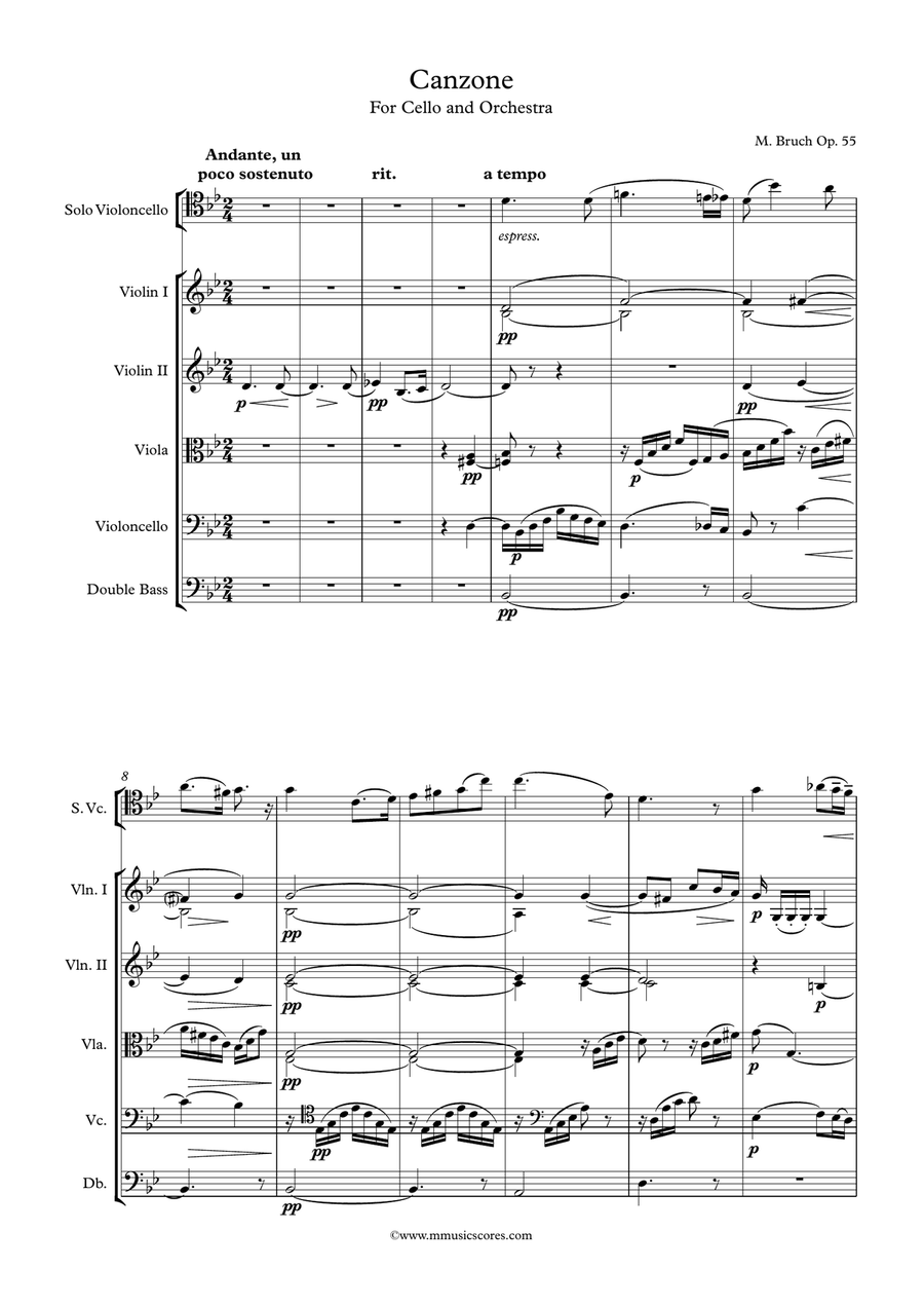 Bruch Canzone for Cello and String Orchestra String Orchestra scores gallery preview page 2
