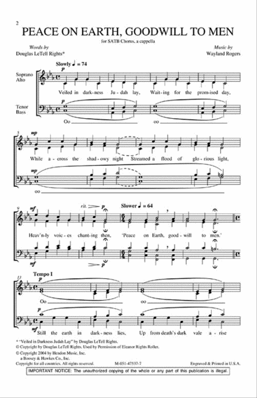 Peace on Earth, Goodwill to Men 4-Part scores gallery preview page 2