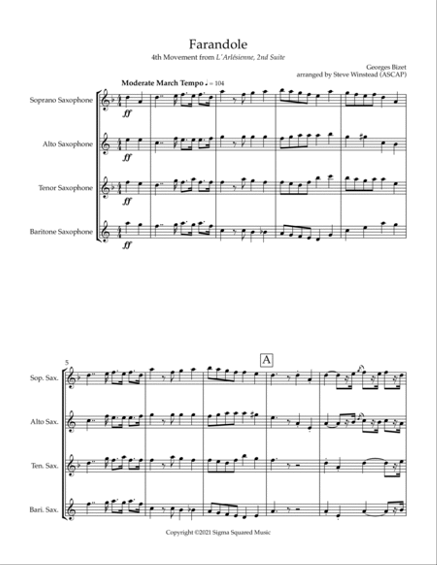 Farandole from L'Arlesienne for Saxophone Quartet Saxophone Quartet scores gallery preview page 2