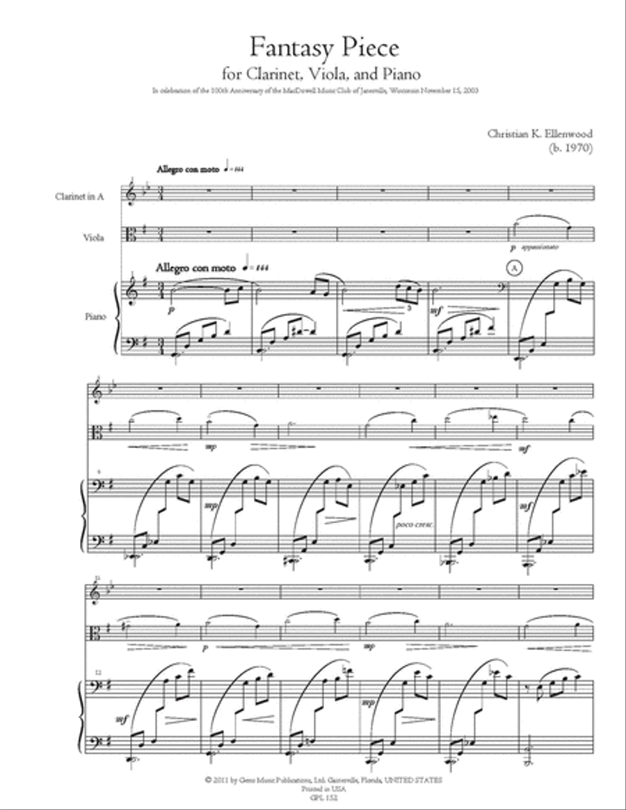 Fantasy Piece (2003) for Clarinet, Viola, and Piano Clarinet scores gallery preview page 2