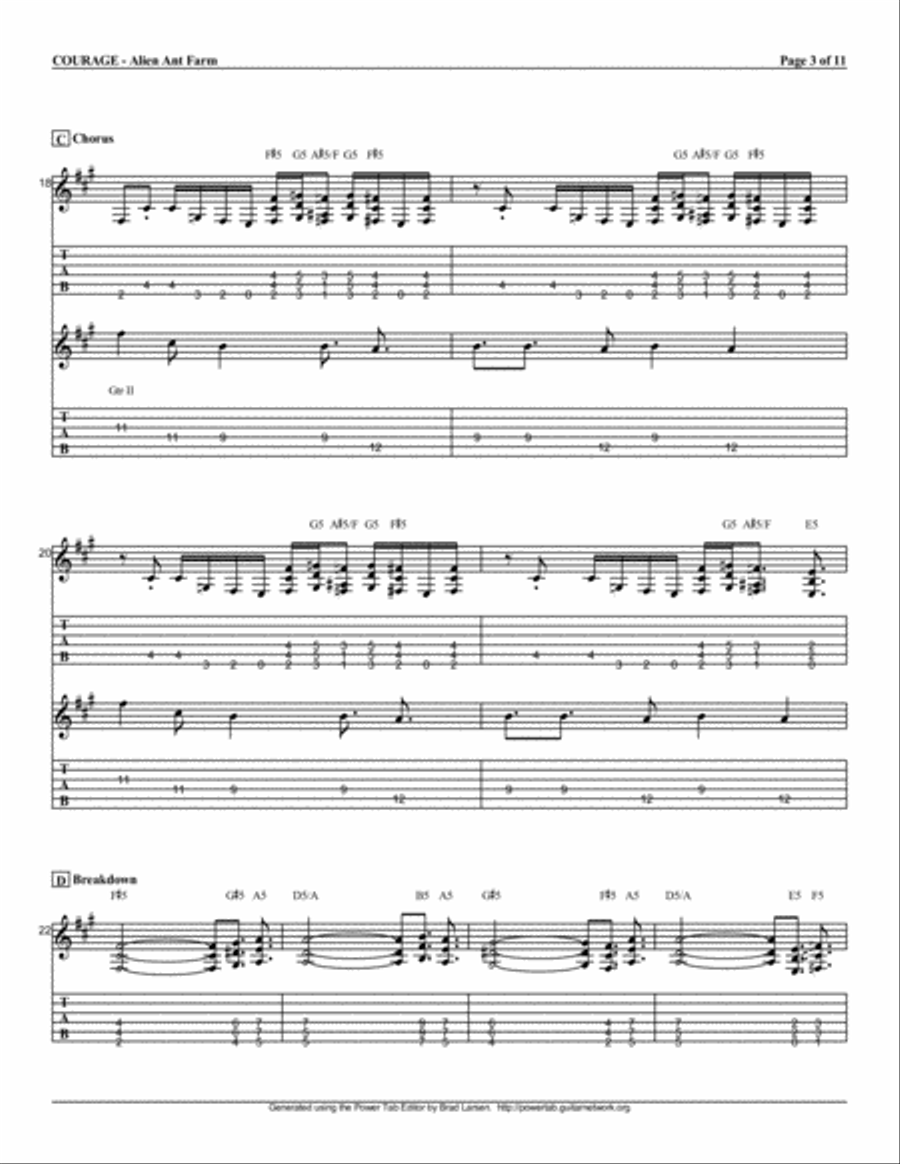 alien ant courage alien ant courage Guitar Solo scores gallery preview page 3