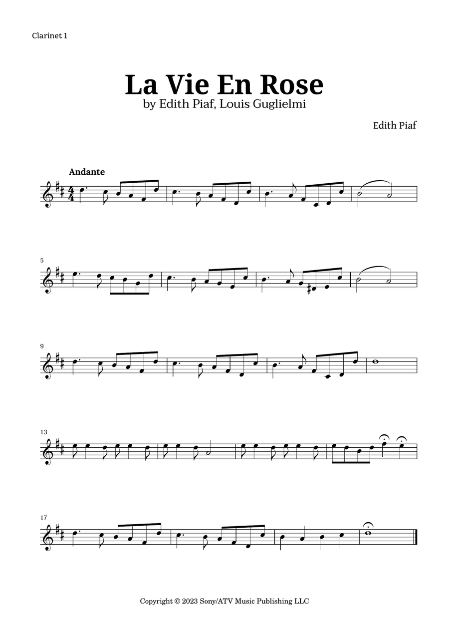 La Vie En Rose Clarinet Duet scores gallery preview page 2
