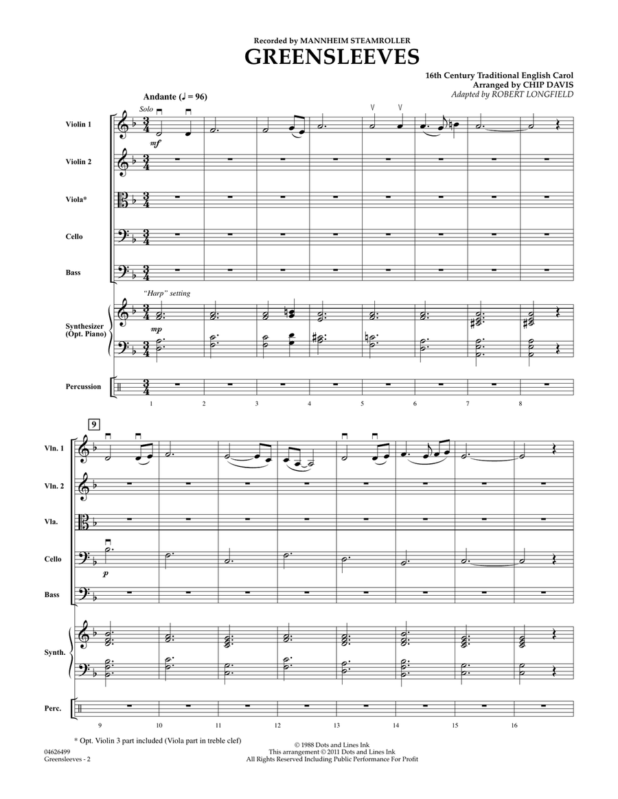 Greensleeves - Full Score Orchestra scores gallery preview page 2