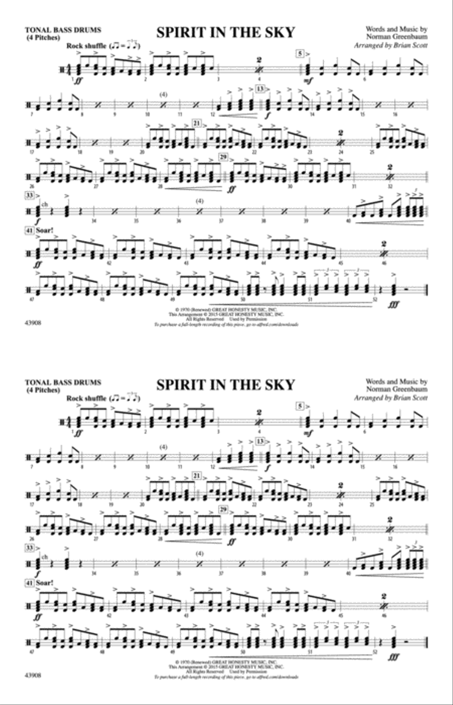 Spirit in the Sky (from Guardians of the Galaxy): Tonal Bass Drum Marching Band scores gallery preview page 1