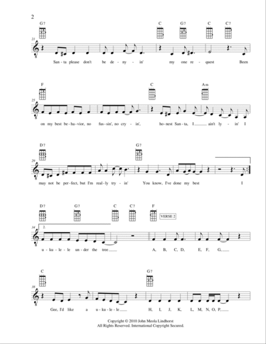 I Want a Ukulele for Christmas Ukulele Digital Sheet Music